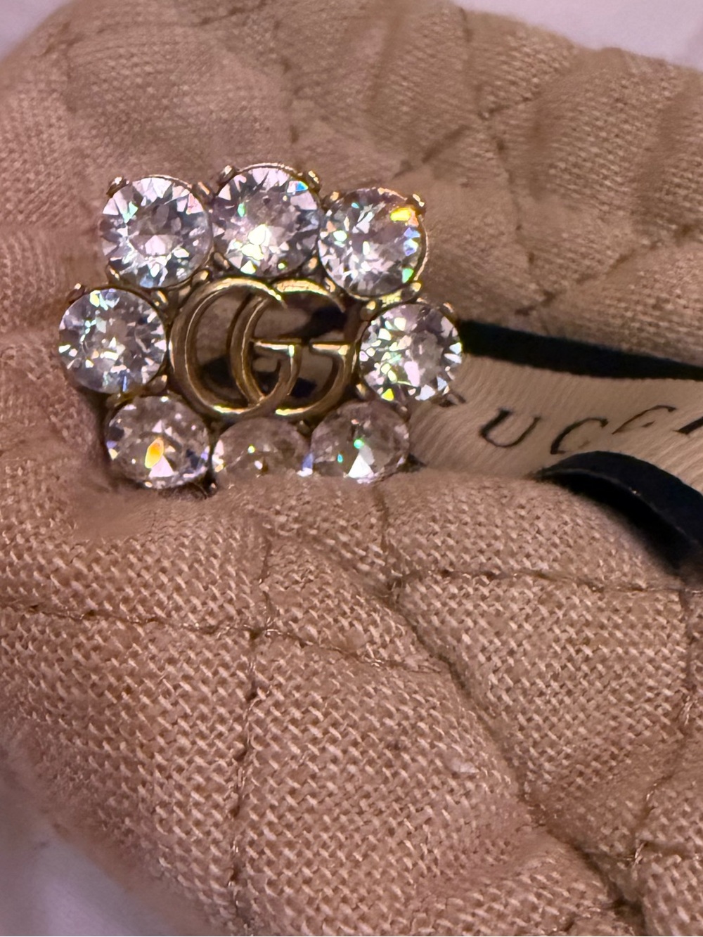 Gucci Gold Double G Ring with Lavender Crystal Halo